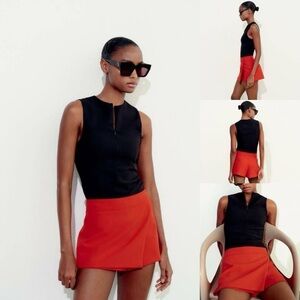 Zara red asymmetrical mini skirt skort Sz L NWT